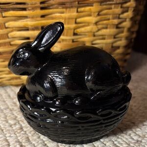 Mosser Black Glass Rabbit on Nest